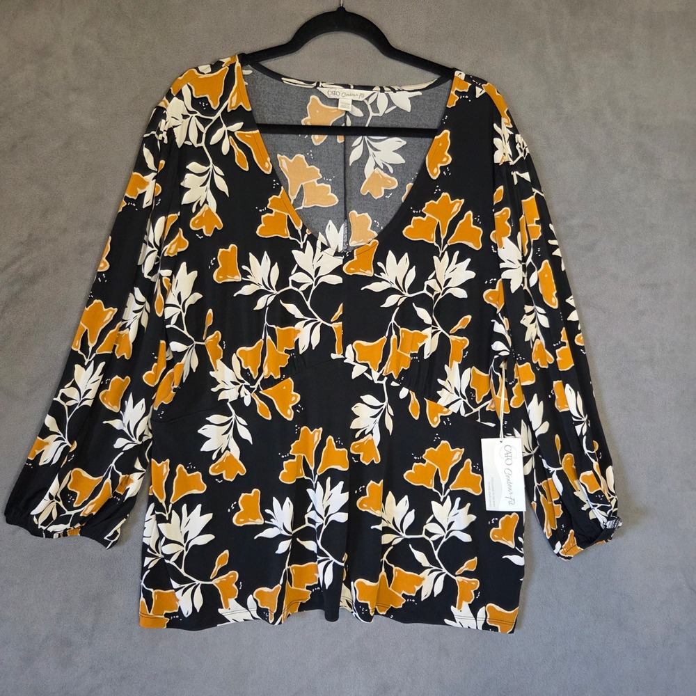 NWT Cato Contour Fit Floral Babydoll Top Women's 22/24W Casual Office Boho